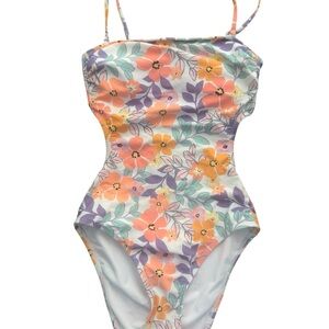 Ninety-Nine XS Floral One Piece Swimsuit Cutout Back Pastel Summer